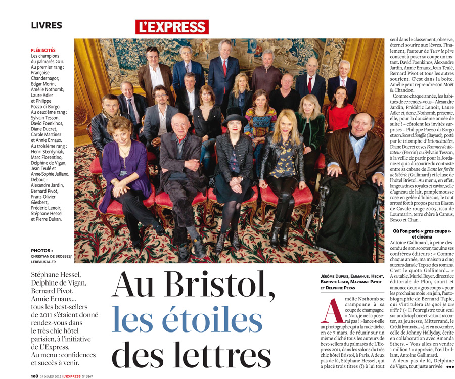 Mercredi 7 mars 2012 au Bristol : les auteurs francophones les plus lus de l'année 2011